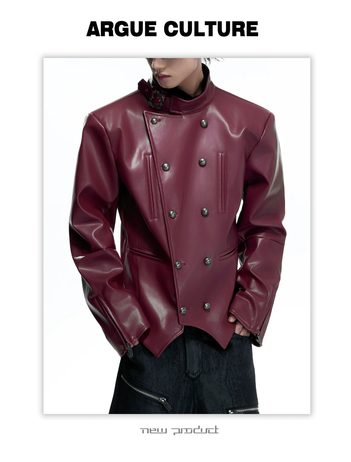 Faux Leather Double-Breasted Cropped Street Jacket - detail image 10