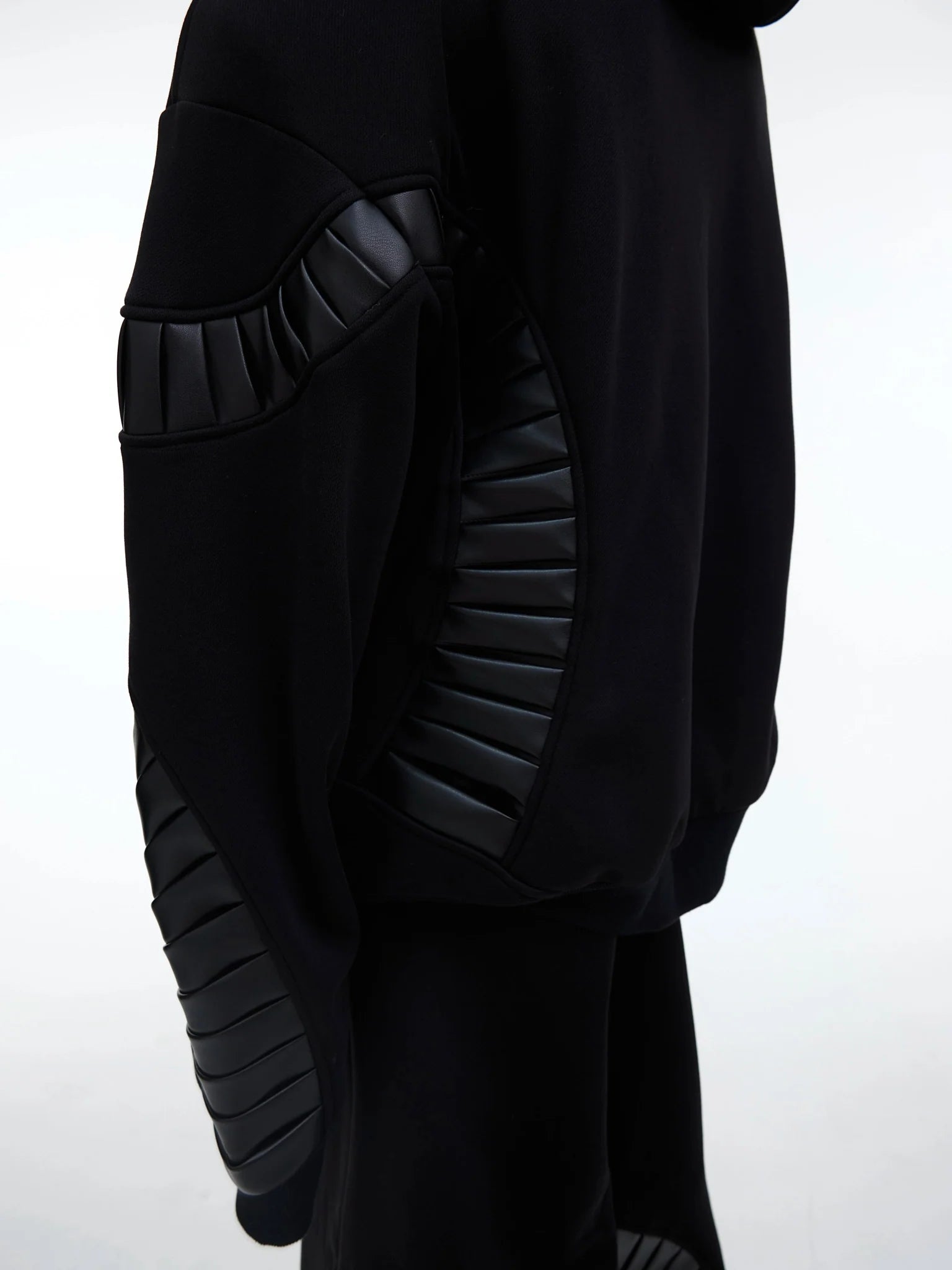 Faux Leather Patchwork Hoodie and Joggers Set with Threaded Pleats - ArguE CulturE