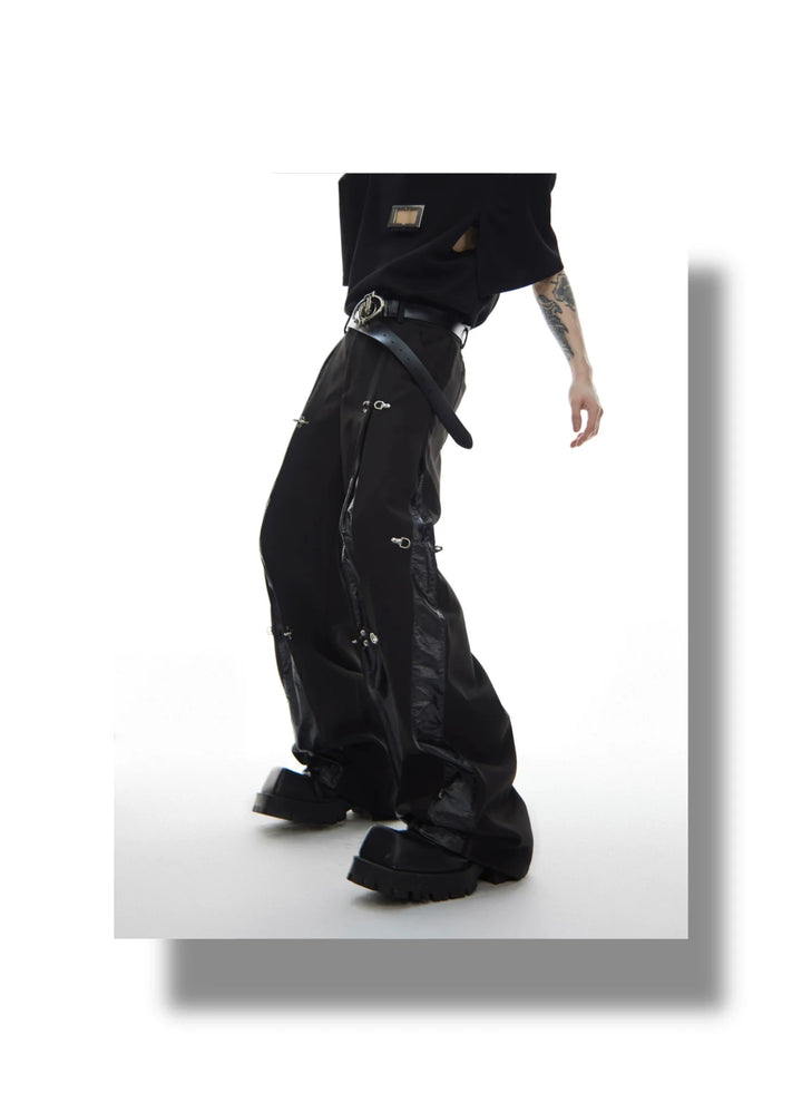 Faux Leather Patchwork Trousers with Detachable Airplane Buckle - ArguE CulturE