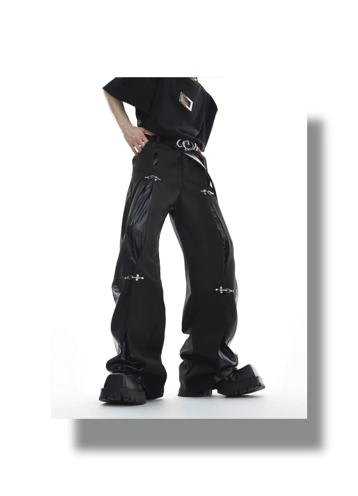 Faux Leather Patchwork Trousers with Detachable Airplane Buckle - ArguE CulturE