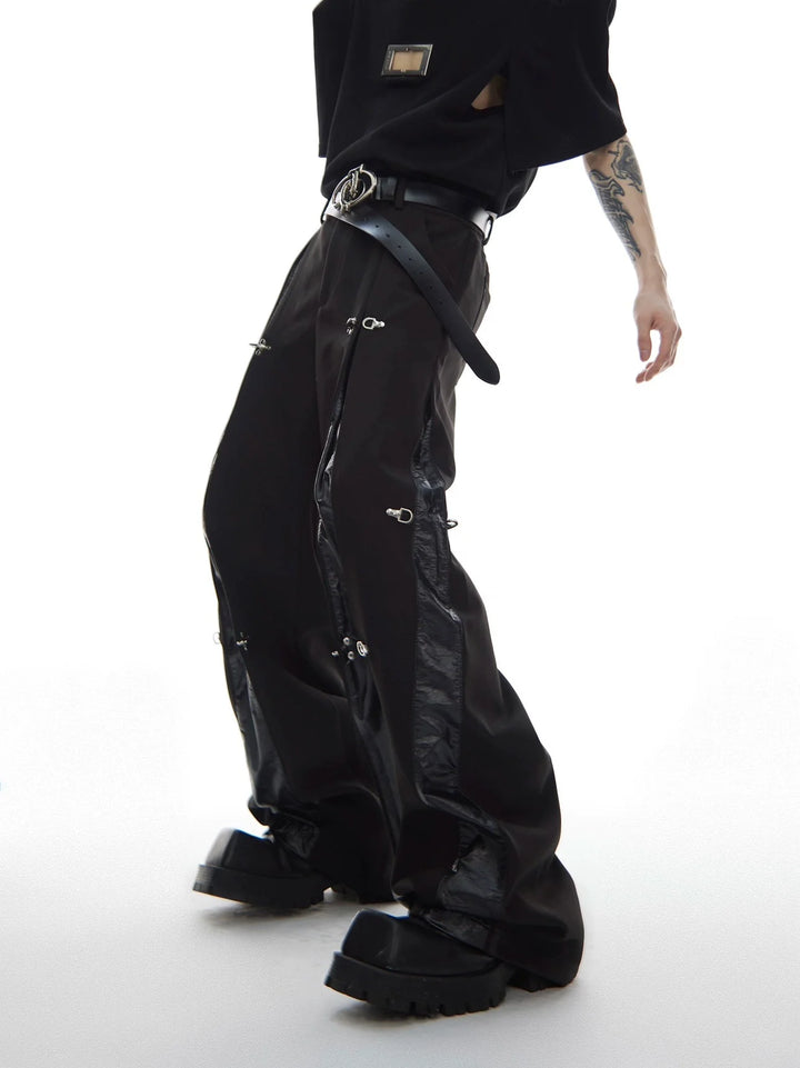 Faux Leather Patchwork Trousers with Detachable Airplane Buckle - ArguE CulturE