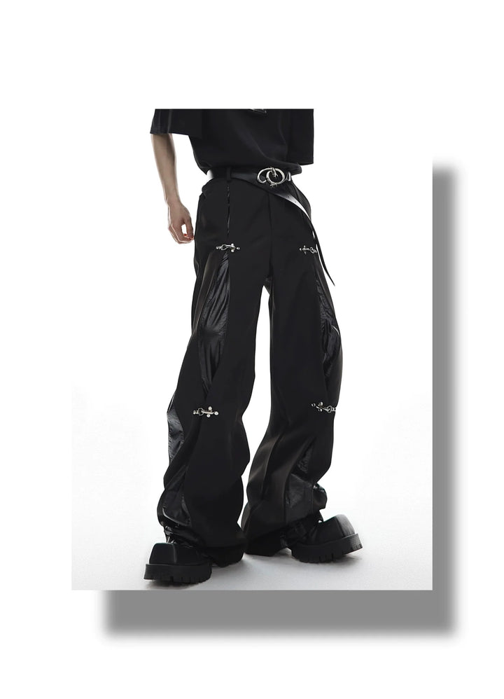 Faux Leather Patchwork Trousers with Detachable Airplane Buckle - ArguE CulturE