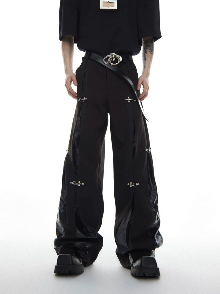 Faux Leather Patchwork Trousers with Detachable Airplane Buckle - ArguE CulturE