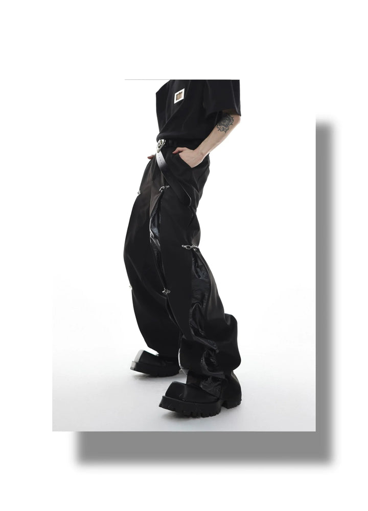 Faux Leather Patchwork Trousers with Detachable Airplane Buckle - ArguE CulturE