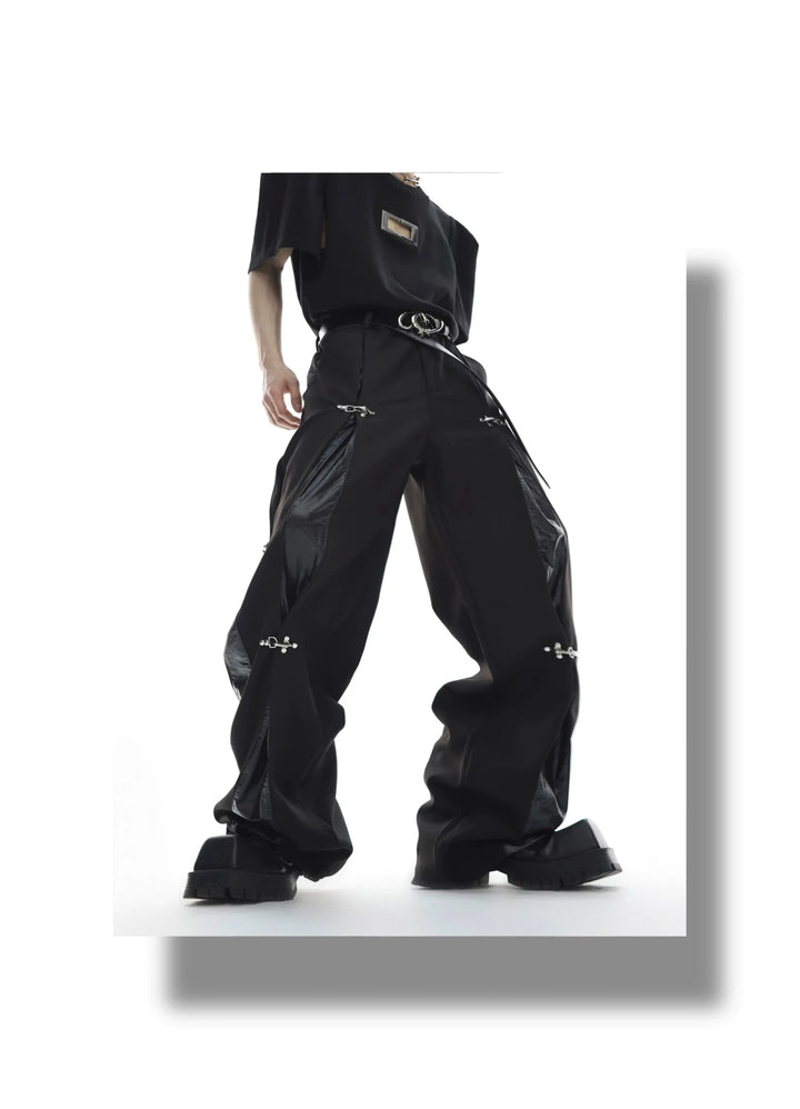 Faux Leather Patchwork Trousers with Detachable Airplane Buckle - ArguE CulturE