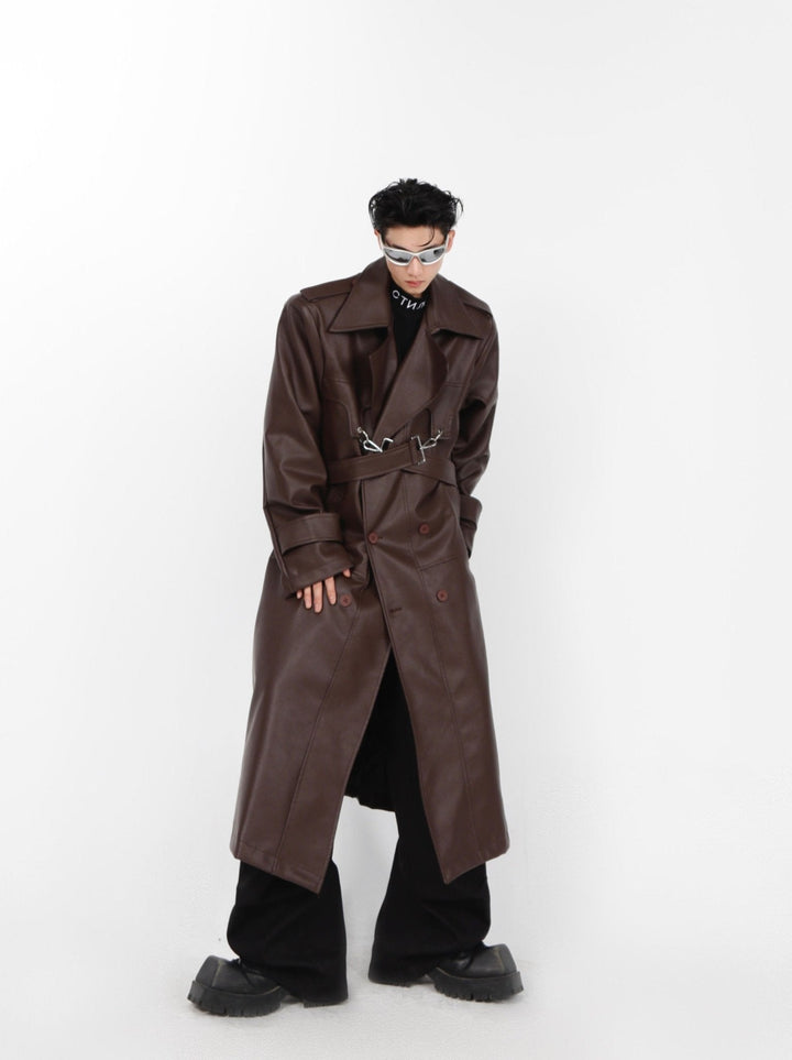 Faux Leather Shoulder - Pad Overcoat | Dual - Layer Zip Design Trench - ArguE CulturE