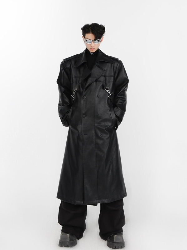 Faux Leather Shoulder - Pad Overcoat | Dual - Layer Zip Design Trench - ArguE CulturE