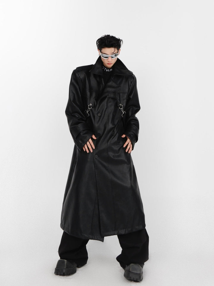 Faux Leather Shoulder - Pad Overcoat | Dual - Layer Zip Design Trench - ArguE CulturE