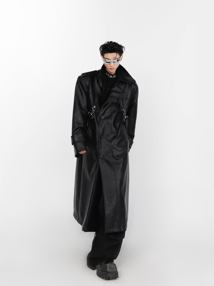 Faux Leather Shoulder - Pad Overcoat | Dual - Layer Zip Design Trench - ArguE CulturE