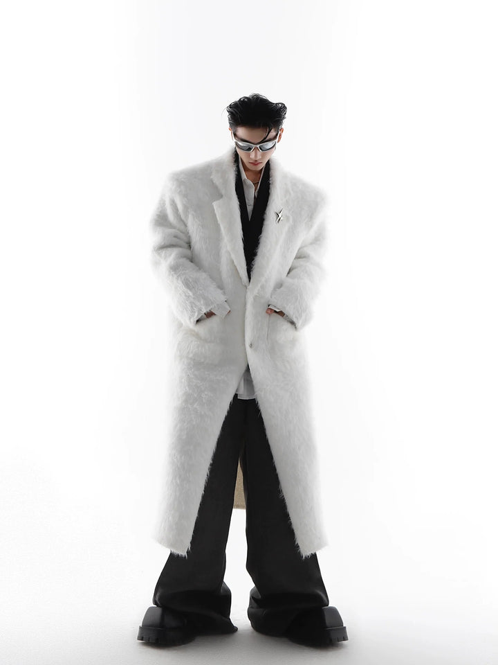 Faux Mink Fur Padded Shoulder Overcoat | Luxurious Longline White Trench - ArguE CulturE