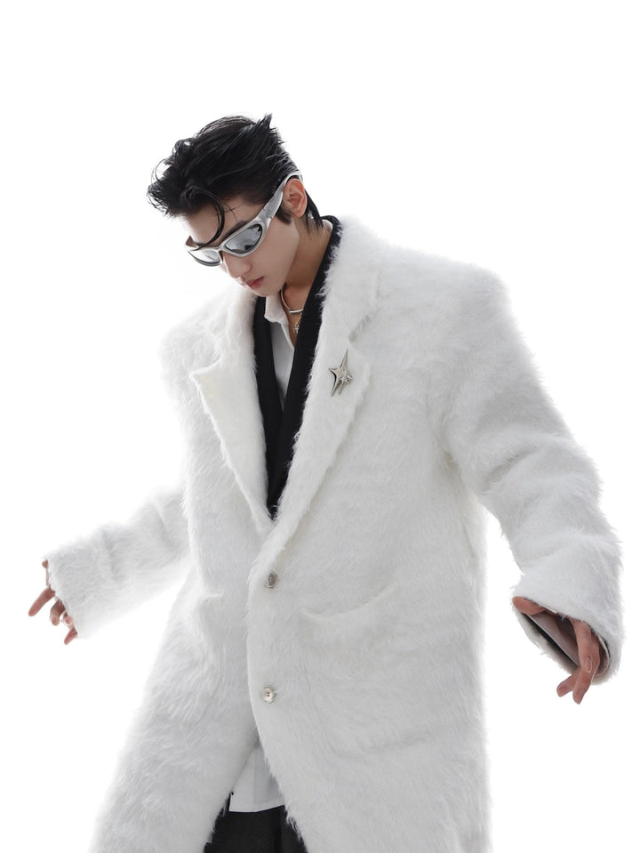 Faux Mink Fur Padded Shoulder Overcoat | Luxurious Longline White Trench - ArguE CulturE