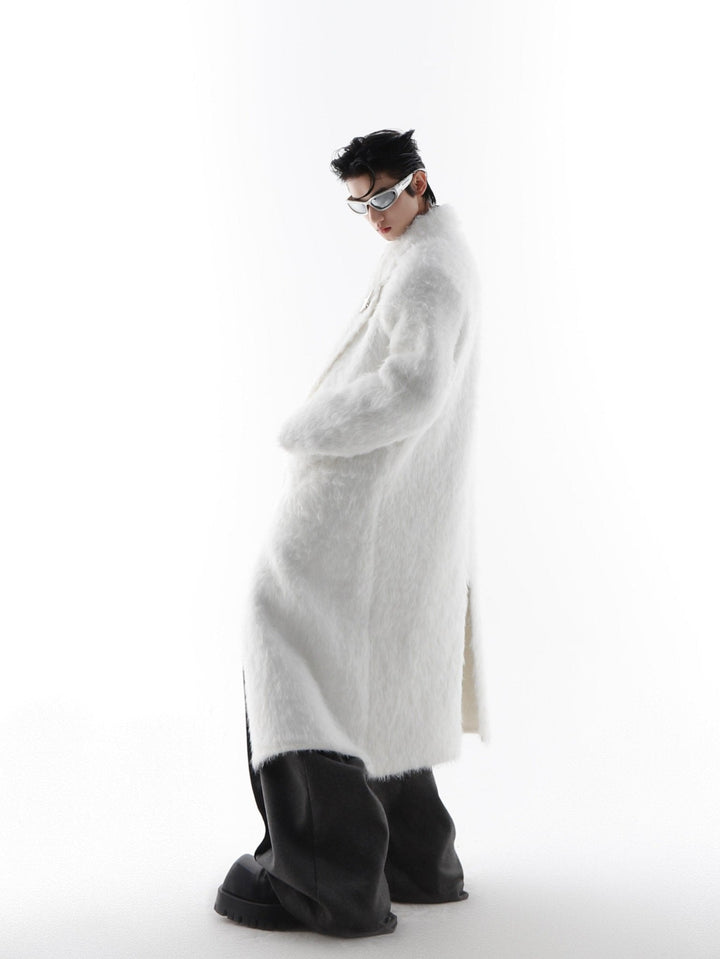 Faux Mink Fur Padded Shoulder Overcoat | Luxurious Longline White Trench - ArguE CulturE