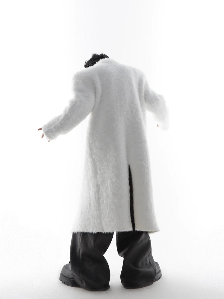 Faux Mink Fur Padded Shoulder Overcoat | Luxurious Longline White Trench - ArguE CulturE