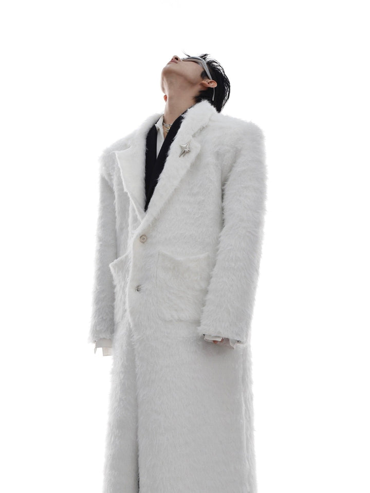 Faux Mink Fur Padded Shoulder Overcoat | Luxurious Longline White Trench - ArguE CulturE