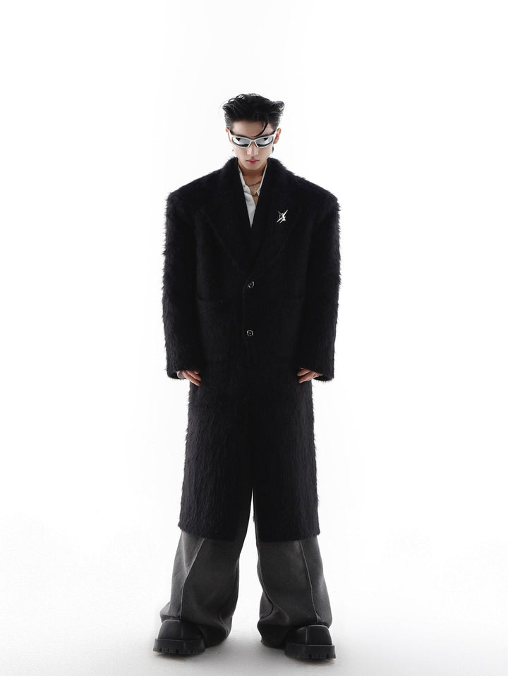 Faux Mink Fur Padded Shoulder Overcoat | Luxurious Longline White Trench - ArguE CulturE