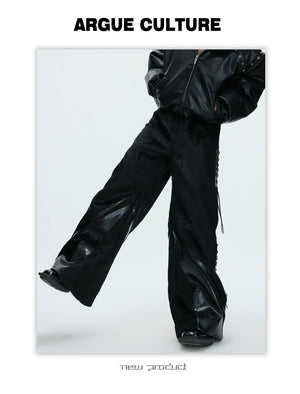 desc::faux-pony-hair-croc-patchwork-deconstructed-wide-leg-pants-detail-img-11