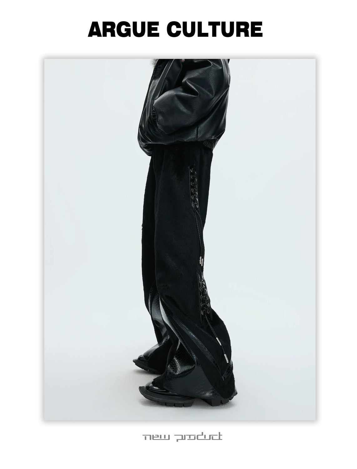 desc::faux-pony-hair-croc-patchwork-deconstructed-wide-leg-pants-detail-img-12