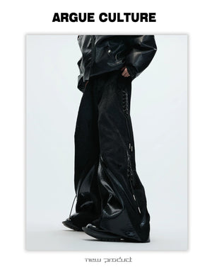 desc::faux-pony-hair-croc-patchwork-deconstructed-wide-leg-pants-detail-img-15