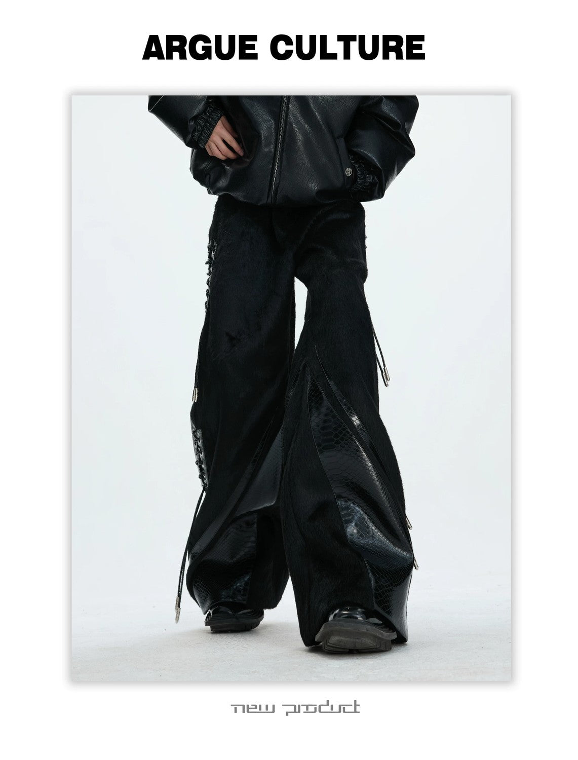 desc::faux-pony-hair-croc-patchwork-deconstructed-wide-leg-pants-detail-img-16