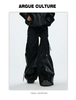 desc::faux-pony-hair-croc-patchwork-deconstructed-wide-leg-pants-detail-img-16