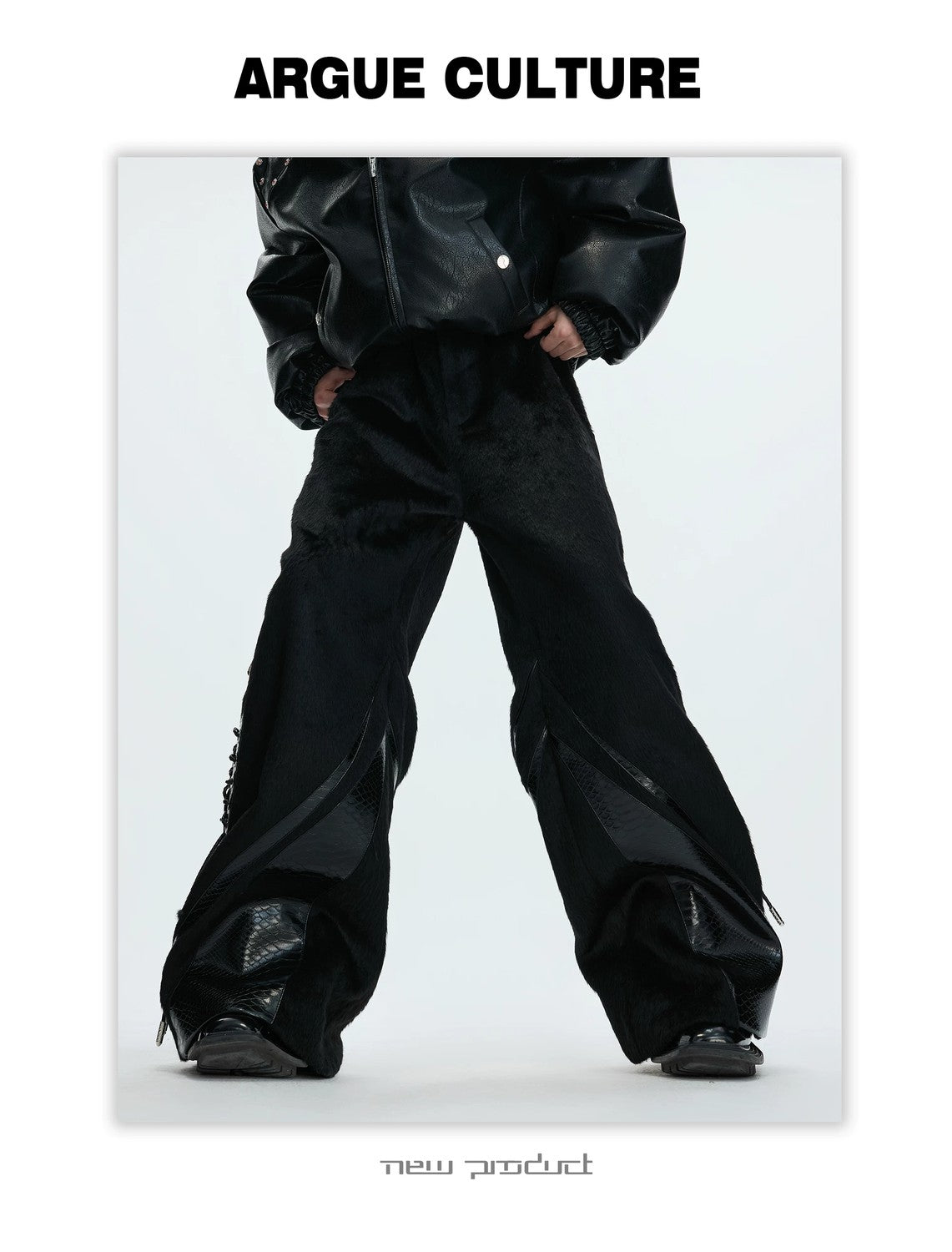 desc::faux-pony-hair-croc-patchwork-deconstructed-wide-leg-pants-detail-img-8