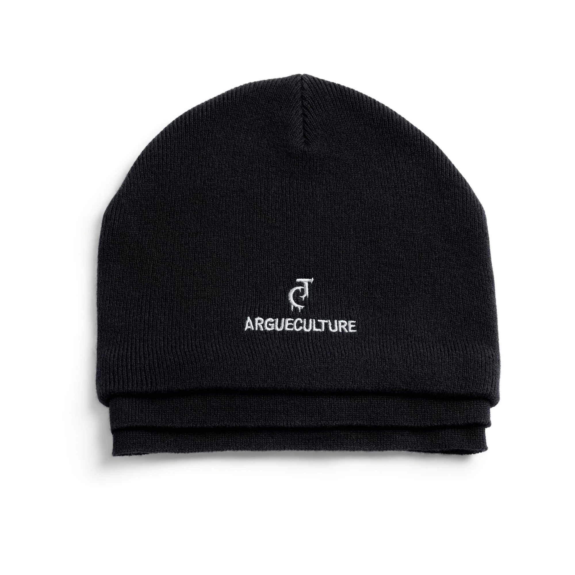 Side view of the adjustable cuff on the wool blend distressed beanie