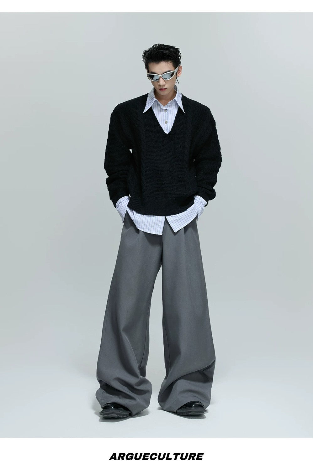 desc::faux-two-piece-cable-knit-polo-sweater-oversized-streetwear-detail-img-3