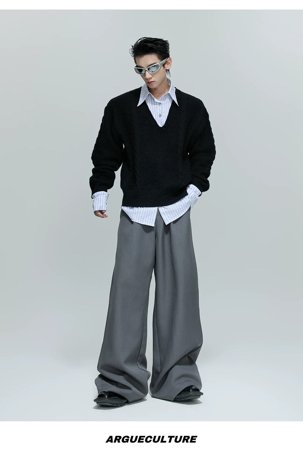 desc::faux-two-piece-cable-knit-polo-sweater-oversized-streetwear-detail-img-4