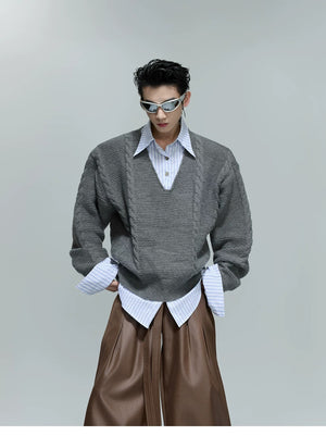 desc::faux-two-piece-cable-knit-polo-sweater-oversized-streetwear-detail-img-5