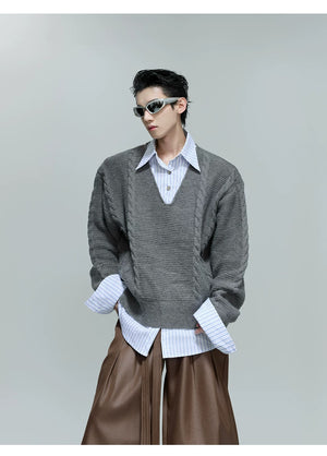 desc::faux-two-piece-cable-knit-polo-sweater-oversized-streetwear-detail-img-6