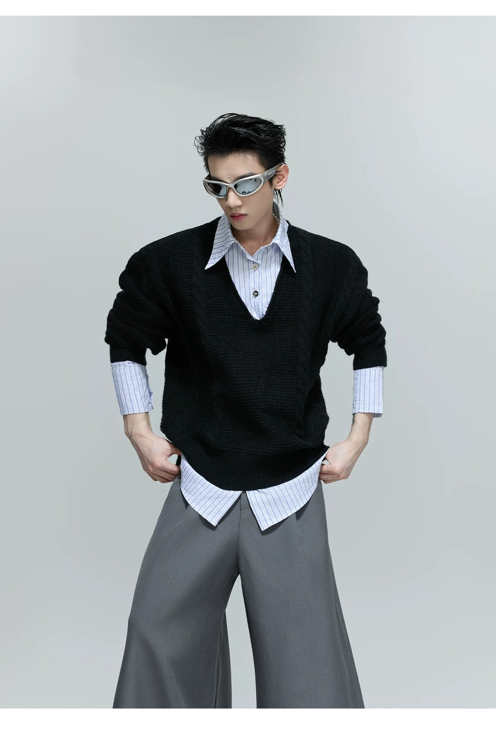 desc::faux-two-piece-cable-knit-polo-sweater-oversized-streetwear-detail-img-7