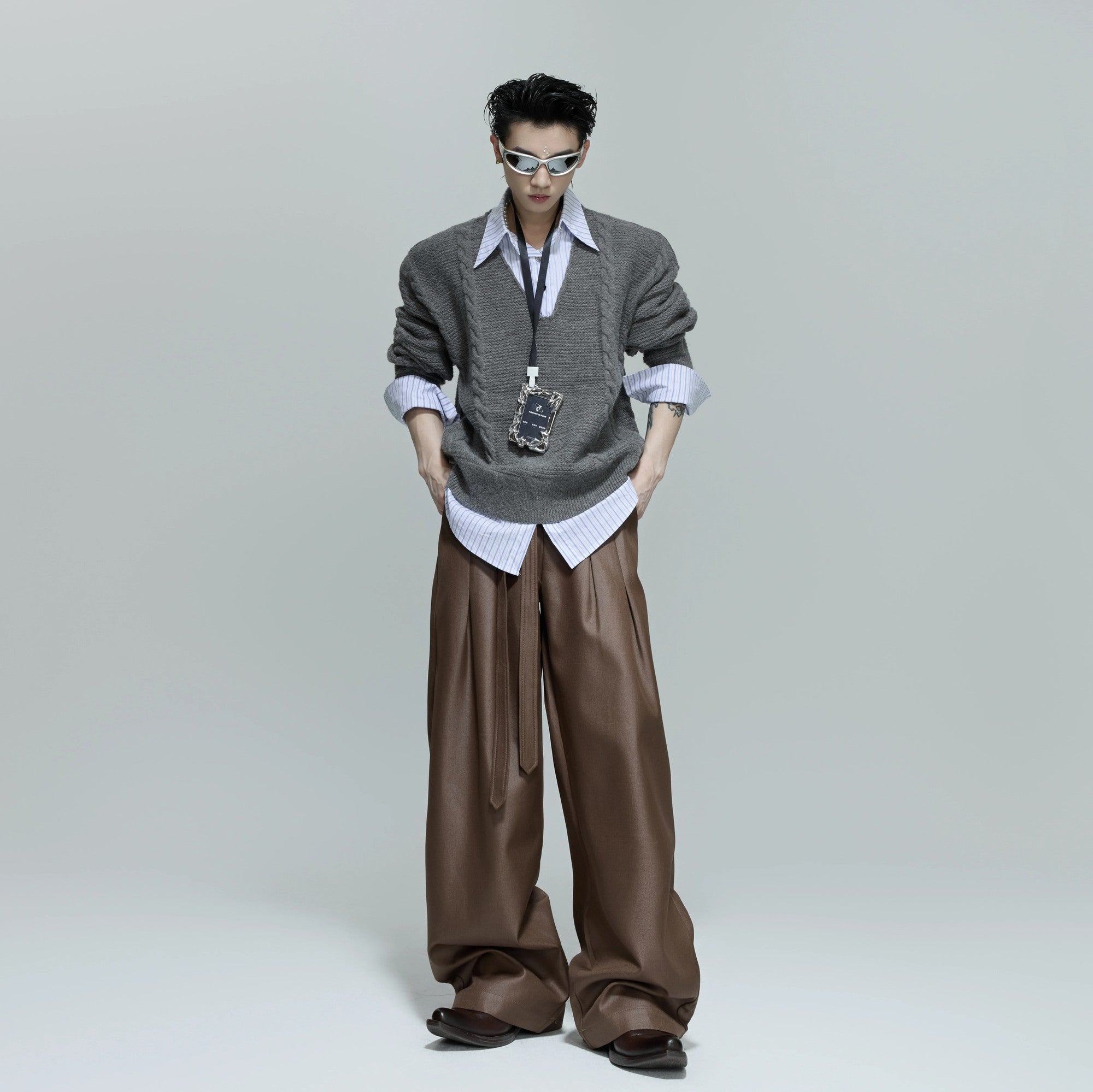 Back view of the loose fit streetwear knit top showing the drape