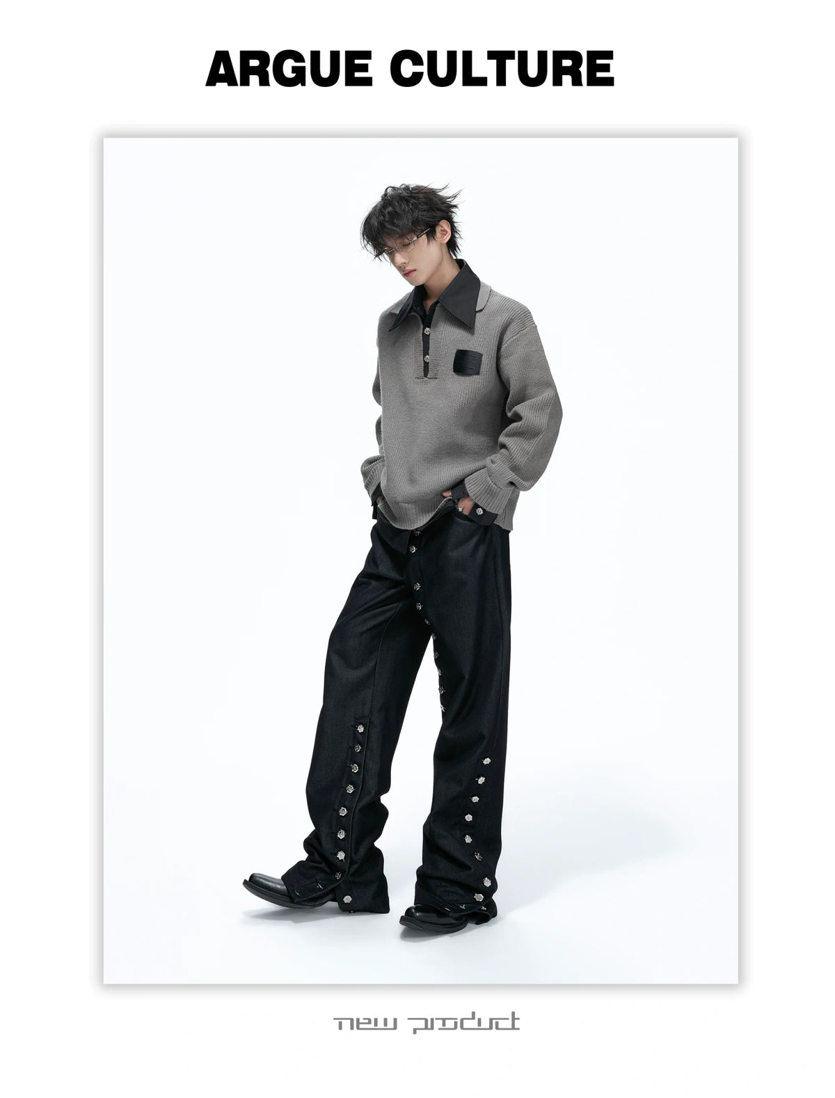 Faux Two-Piece Contrast Collar Knit Sweater - detail image 12