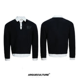 Faux Two-Piece Contrast Collar Knit Sweater - Black