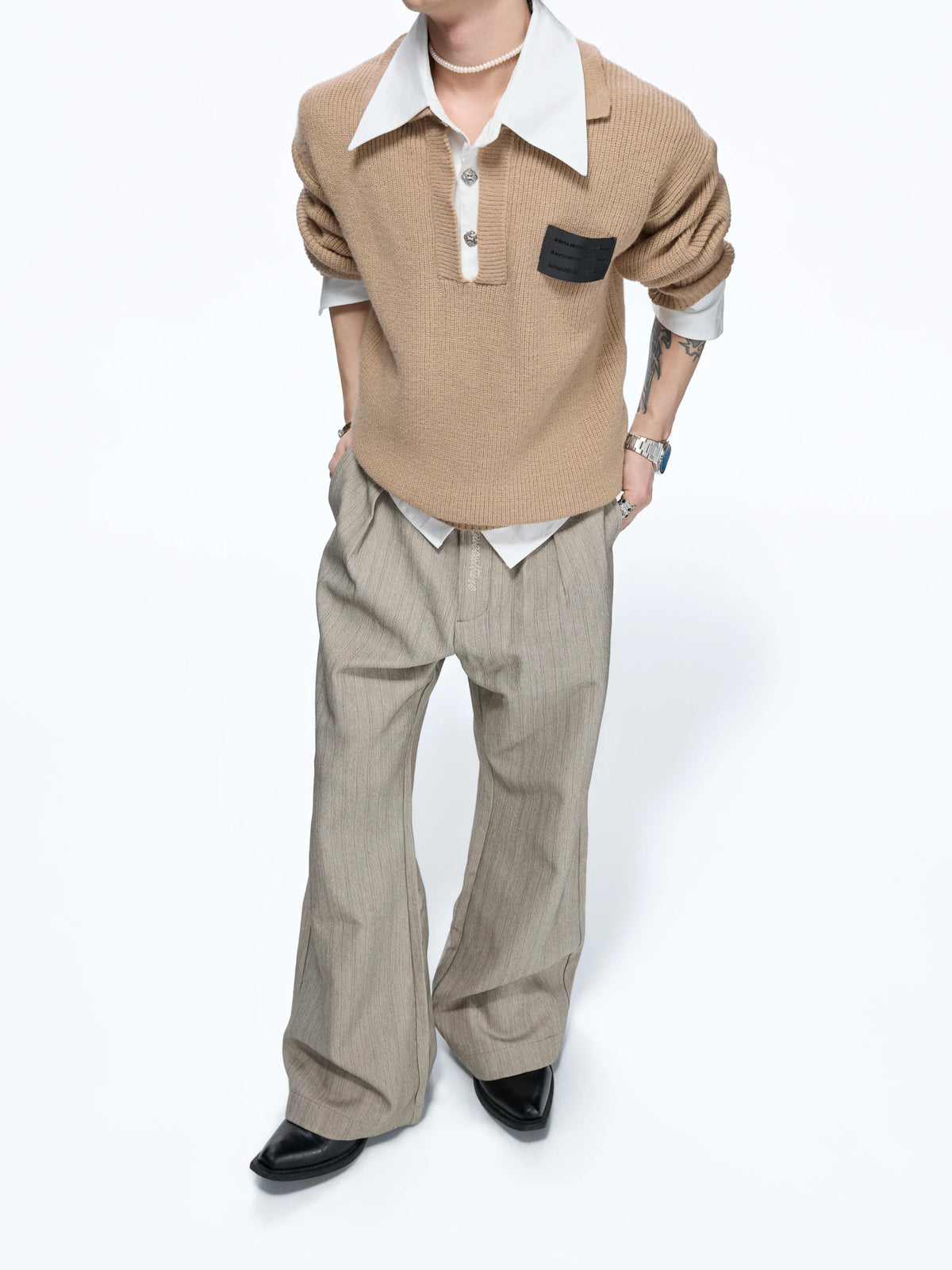 Faux Two-Piece Contrast Collar Knit Sweater - main image 5
