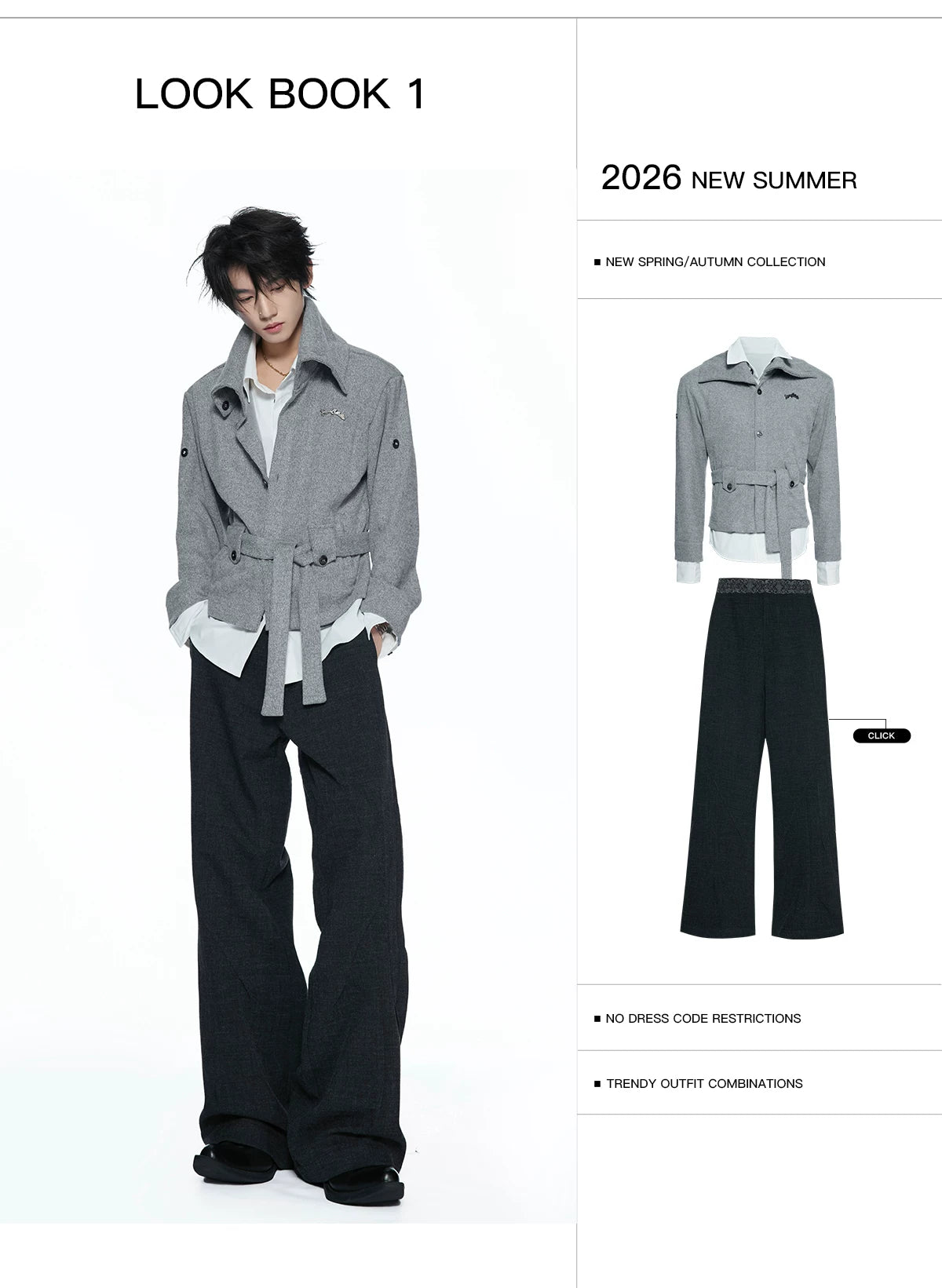 Faux Two-Piece Waist-Tie Knit Jacket in Black & Gray - detail image 2
