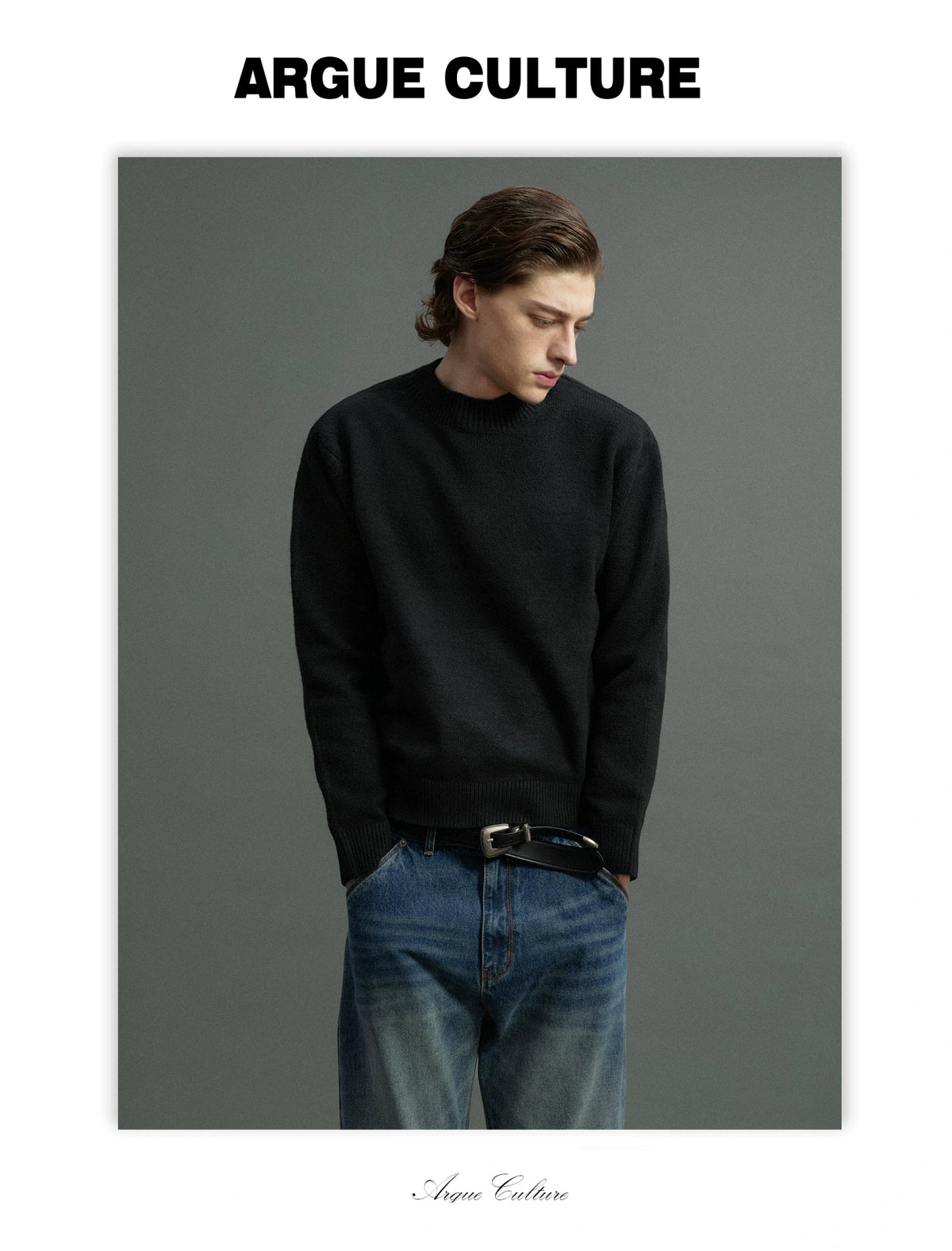 Fine-Rib Wool-Blend Knit Sweater in Black, Gray, Coffee - detail image 8