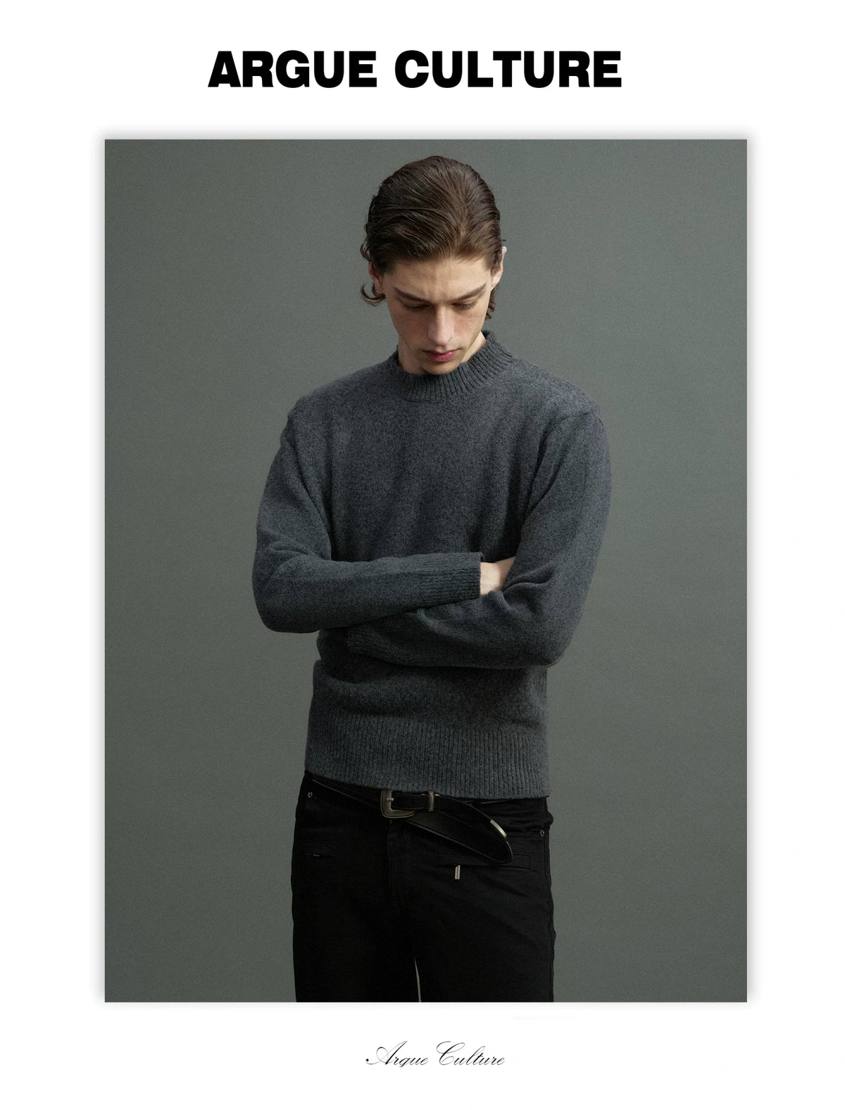 Fine-Rib Wool-Blend Knit Sweater in Black, Gray, Coffee - detail image 6