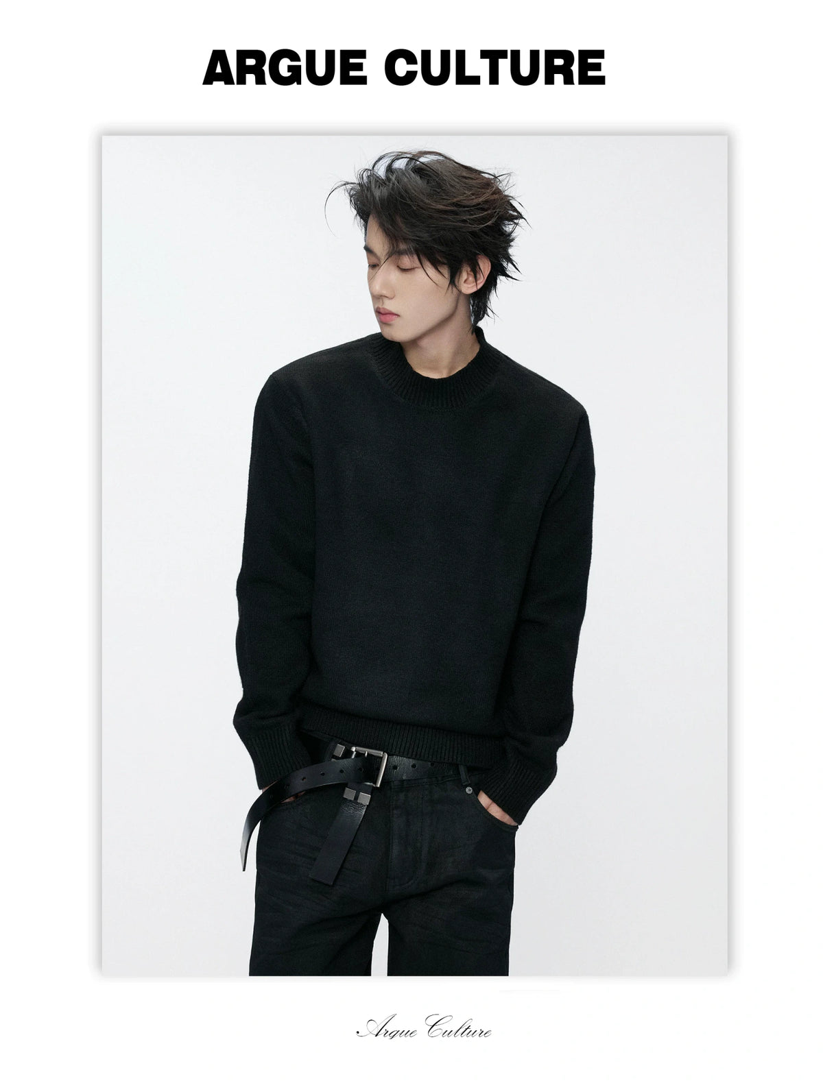 Fine-Rib Wool-Blend Knit Sweater in Black, Gray, Coffee - detail image 11