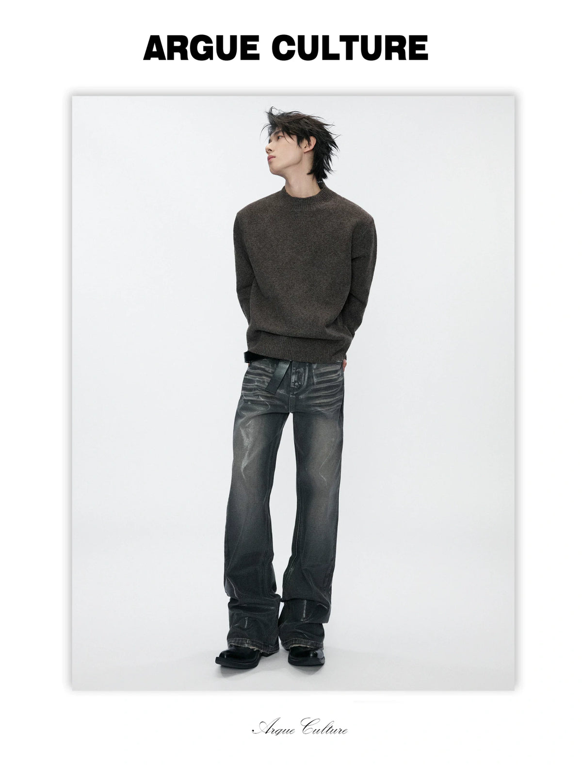 Fine-Rib Wool-Blend Knit Sweater in Black, Gray, Coffee - detail image 15