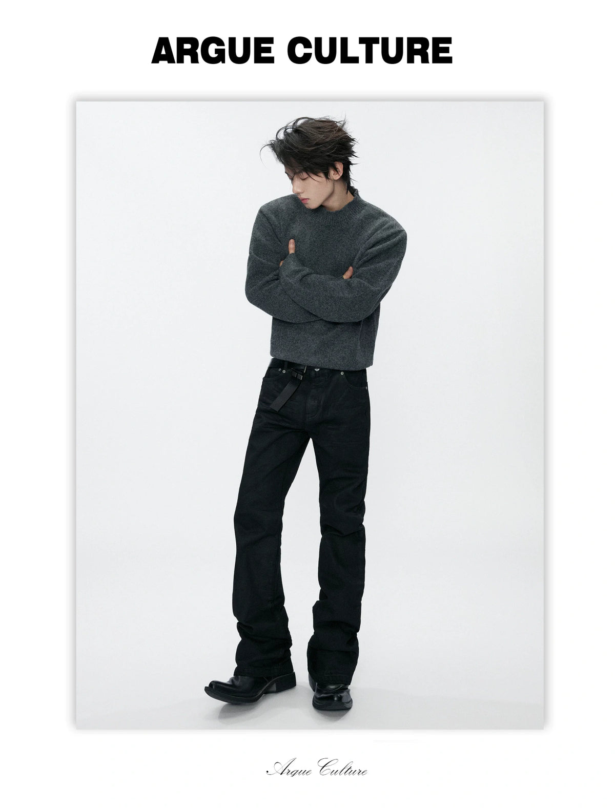 Fine-Rib Wool-Blend Knit Sweater in Black, Gray, Coffee - detail image 10