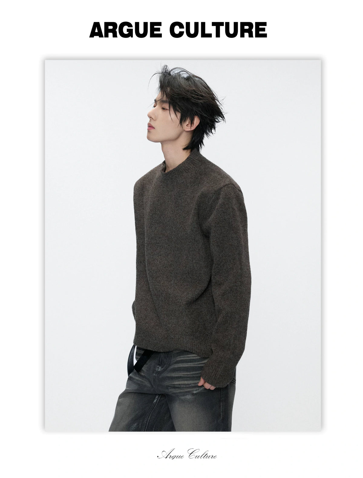 Fine-Rib Wool-Blend Knit Sweater in Black, Gray, Coffee - detail image 16
