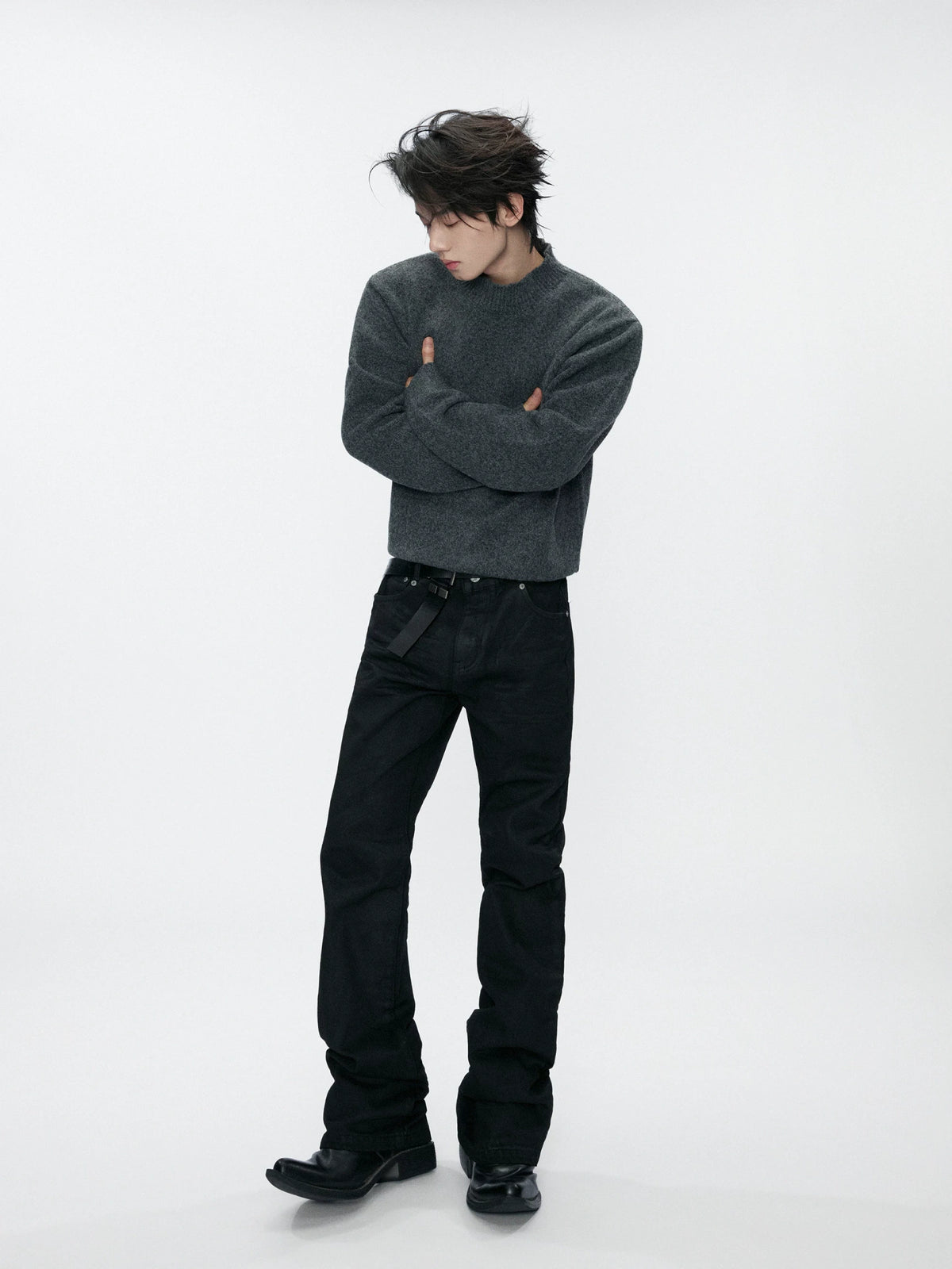 Fine-Rib Wool-Blend Knit Sweater in Black, Gray, Coffee - main image 5