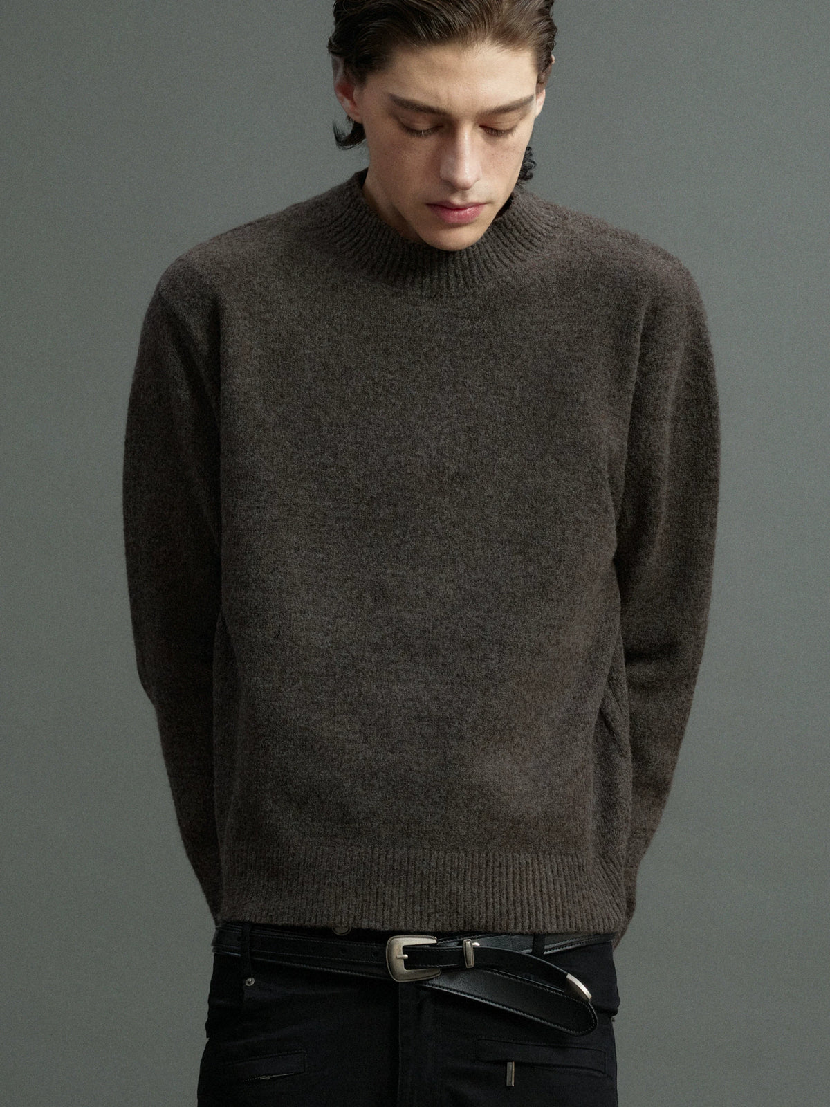 Fine-Rib Wool-Blend Knit Sweater in Black, Gray, Coffee - main image 3