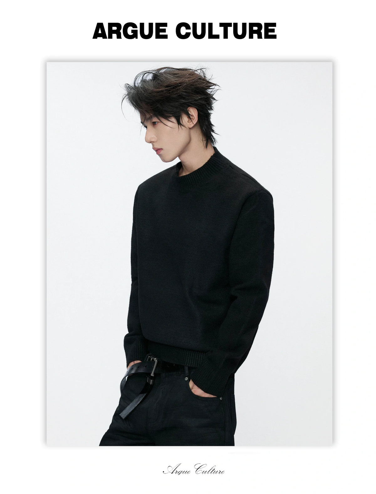Fine-Rib Wool-Blend Knit Sweater in Black, Gray, Coffee - detail image 13