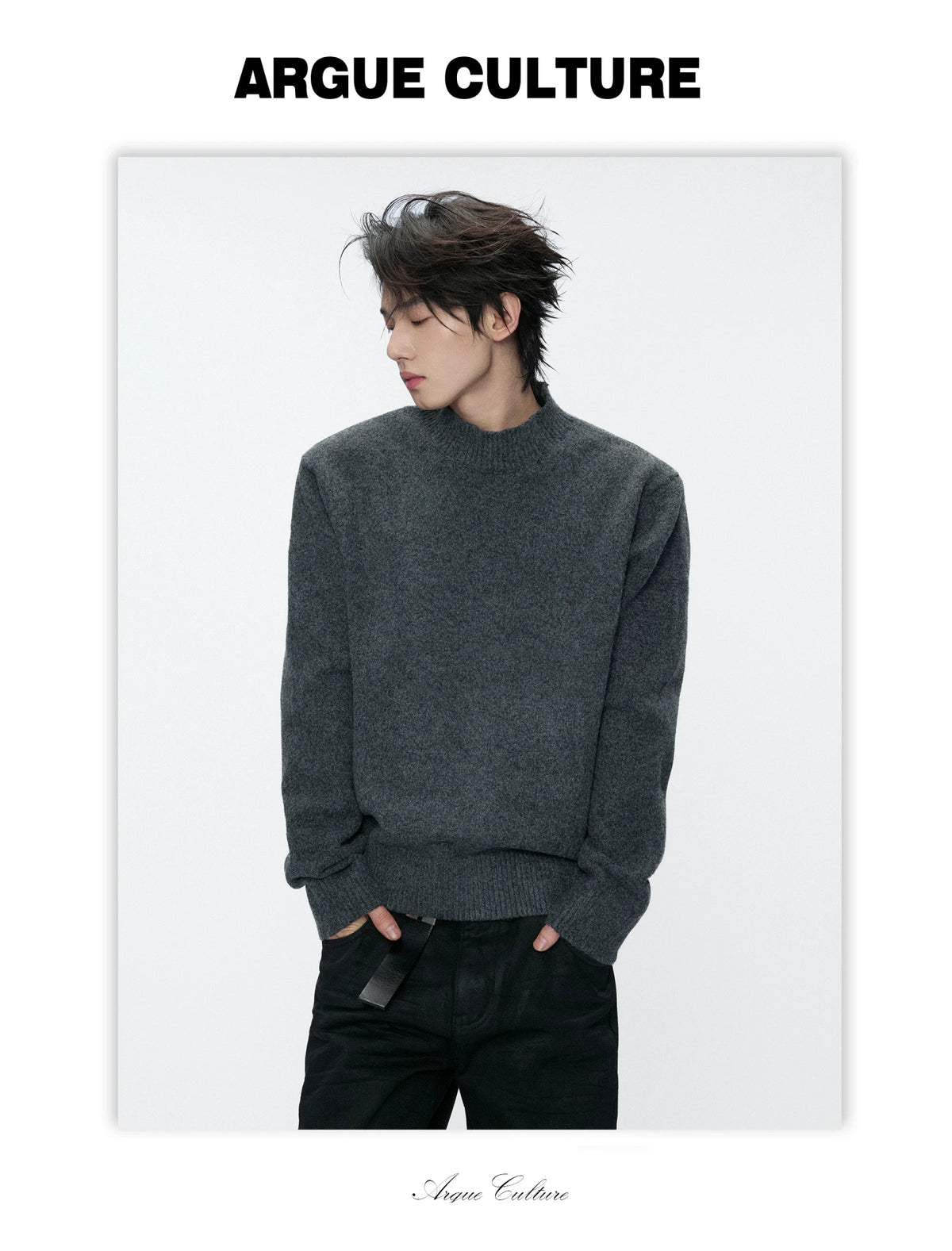 Fine-Rib Wool-Blend Knit Sweater in Black, Gray, Coffee - detail image 2