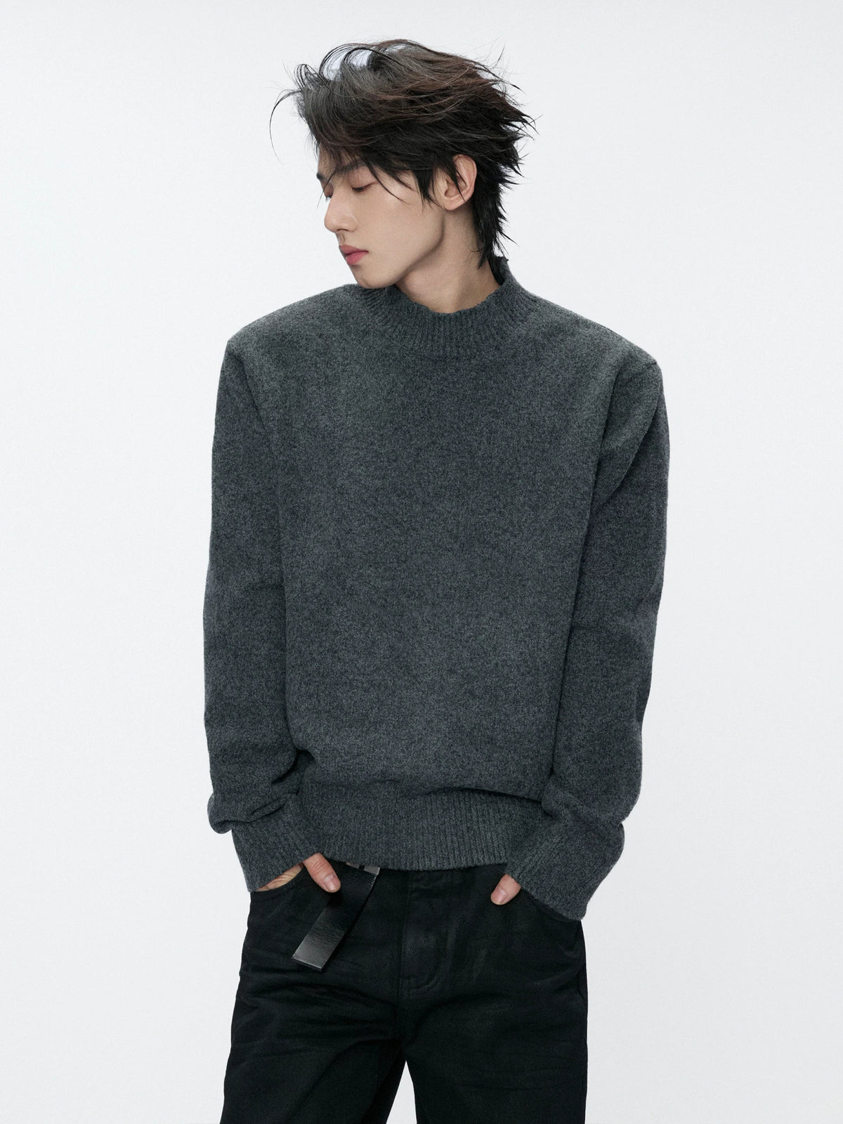 Fine-Rib Wool-Blend Knit Sweater in Black, Gray, Coffee - main image 2