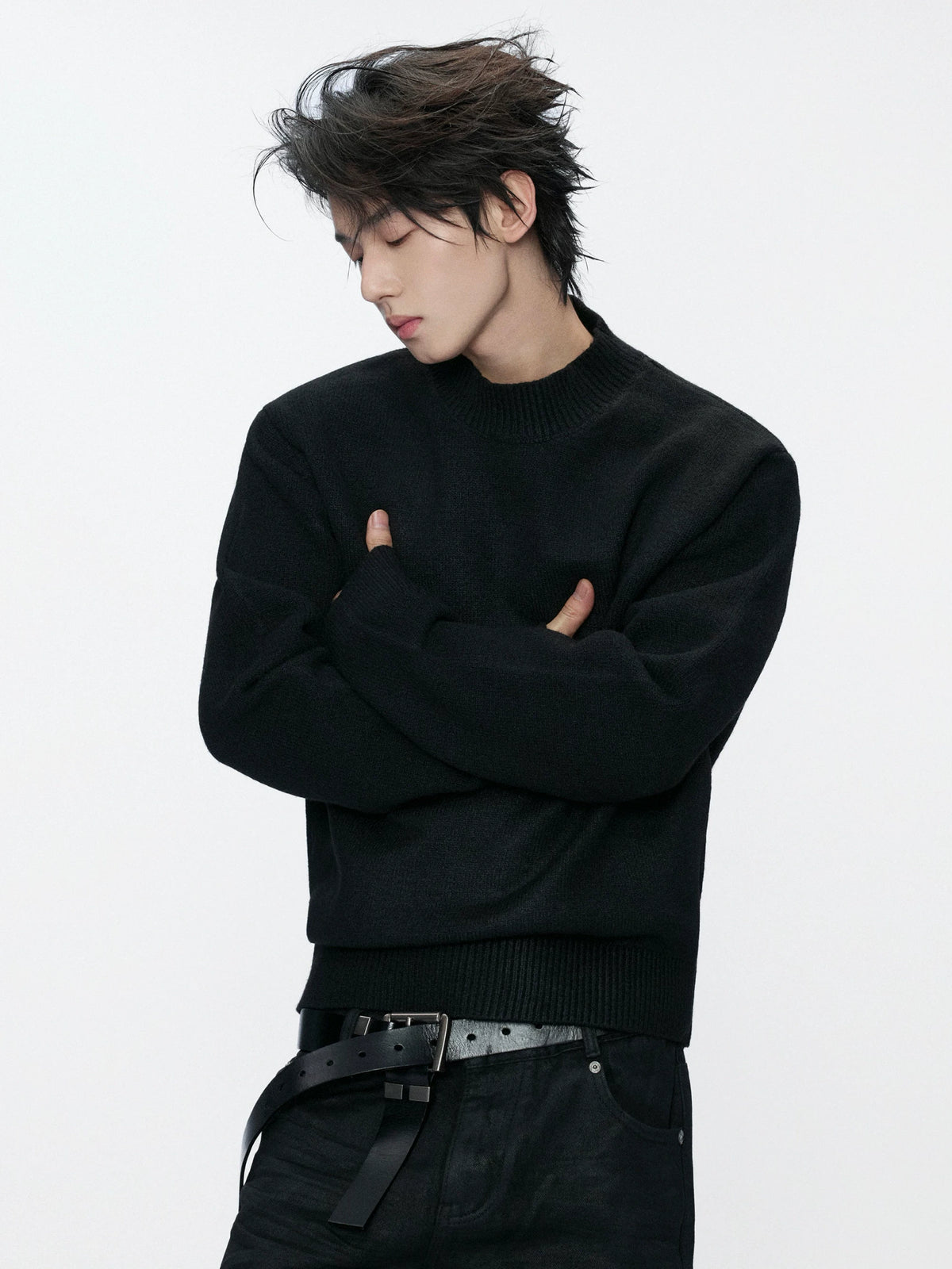 Fine-Rib Wool-Blend Knit Sweater in Black, Gray, Coffee - main image 1