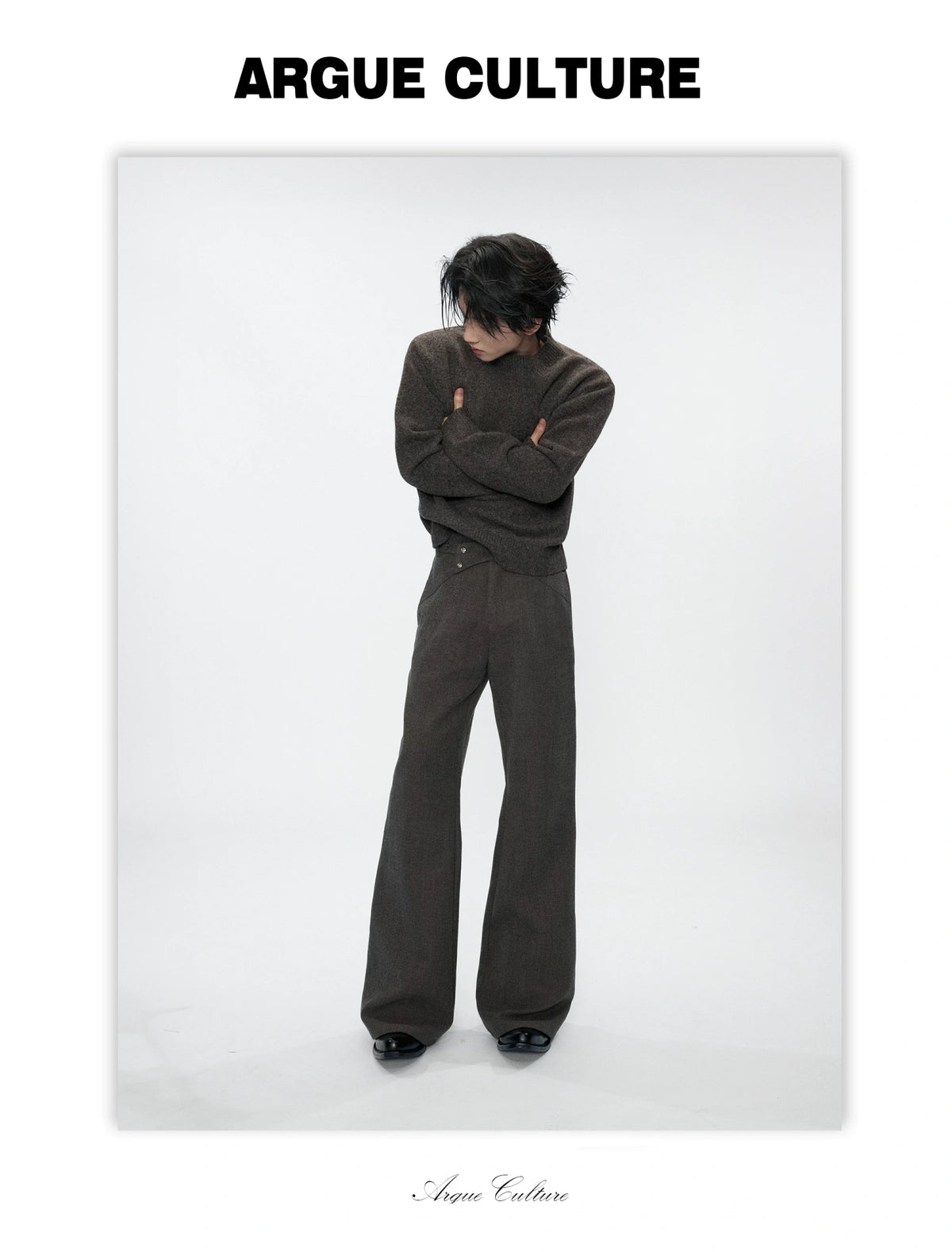 Fine-Rib Wool-Blend Knit Sweater in Black, Gray, Coffee - detail image 3