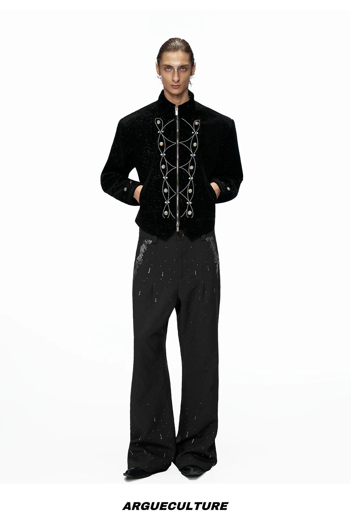 Fine-Shimmer Cropped Jacket with Metal Details - detail image 14